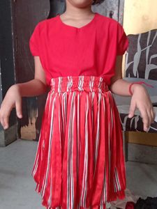 Cute Girls Red Striped Dress combo set