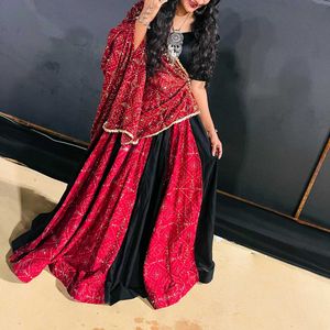 vintage look Red &amp; Black Lehenga Choli