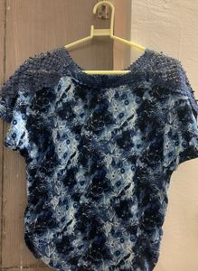Smocked Blue Printed Top
