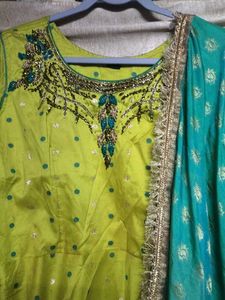 Green &amp; Teal Anarkali Suit