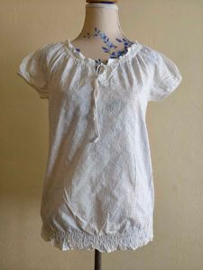 White Eyelet Peasant Top