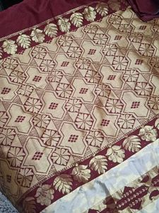 Burgundy & Gold Patterned Sari