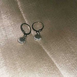 Silver Shell Charm Dangle Hoop Earrings