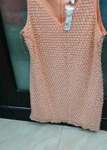 Peach Dress with Pearls