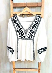 Black Embroidery Work Cotton Top Size-36