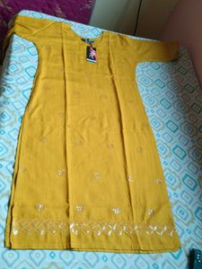 Mustard Yellow Embroidered Kurti