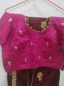 Embroidered Brick Maroon Colour Saree