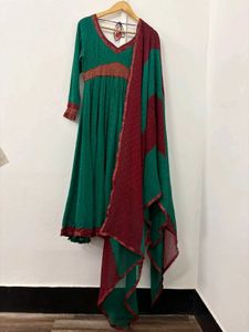 Green &amp; Maroon Anarkali Kurta Set