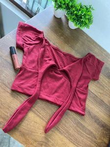 Ribbed Tie-Front Crop Top