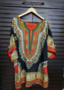Ashro Women Black Dashiki Print Kaftan Dress