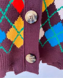 Chunky Knit Sweater In Checkered Print