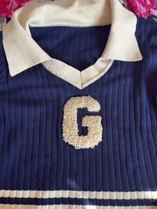 navy blue full sleeve sporty crop top, Y2K