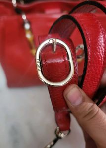 Gucci Bamboo Red Leather Handbag