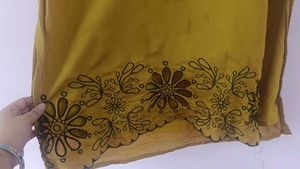 🌼 Mustard Yellow cut work Kurti Set with Black Du