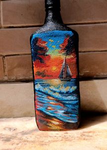 Hand-painted Sailboat Bottle Art