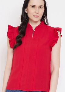 Chic Red Ruffle Sleeve Top