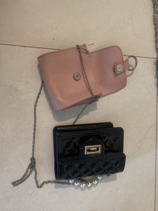 Quilted Mini Bag combo of two pink and black