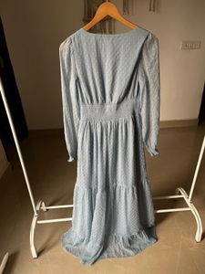 V-neck Powder Blue Maxi with Smocked detailing