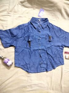 Denim Crop Top with Embellishments