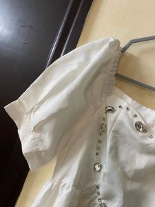 White Puff Sleeve Cute Mini Dress Size Xs
