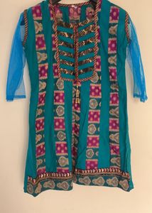 Cotton Silk Kurta With Net Sleeves