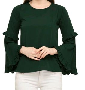 Dark Green Flute Sleeves Top
