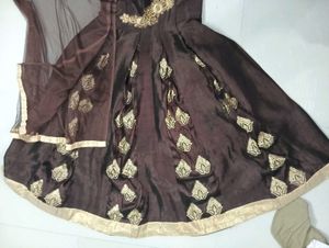 Elegant Brown Embroidered Anarkali Dress