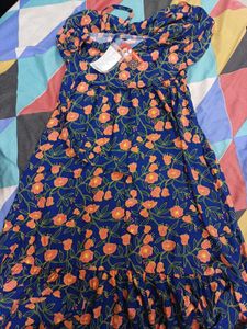 Women Deep Navy Blue Floral Sun Dress