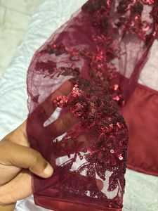 Maroon Embroidered Sequin Shrug