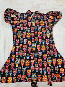 Owl Print Tie-Neck  Feeding Dress