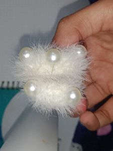 Fluffy White Rubber Band For Girls
