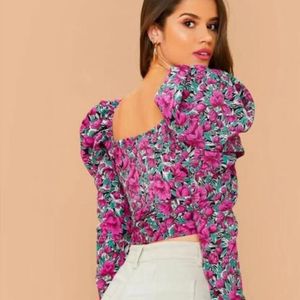 Floral Puff Sleeve Crop Top