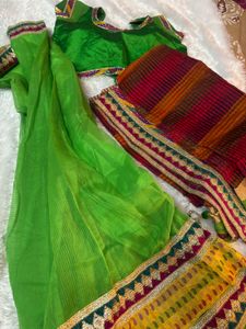 Green and Red lehenga choli with
