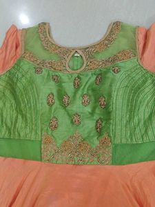 Peach &amp; Green Anarkali Dress