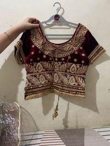 Embroidered Velvet Lehnga With Blouse N Dupatta