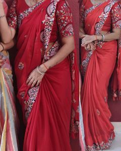 Red Embroidered Saree with Blouse