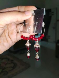 Red Beaded Hoop Earrings