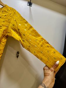 PURE SILK Haldi Embellished Kurti