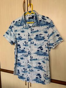 White And Blue Printed Shirt For Men