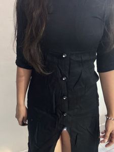 Black Button-Down Midi Dress