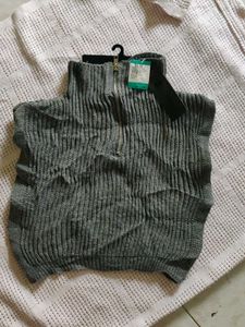Gray Knit Turtleneck Vest