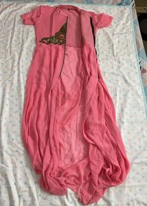 Designer Dhoti Style Long Pink Kurta Dress