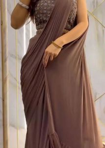 Elegant Brown Saree with Embellished Blouse