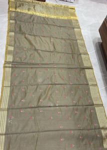 Olive Green Embroidered Saree- New