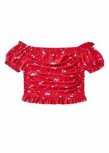 H&M Red Floral Off-Shoulder crop Top