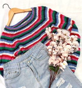 Pinterest Crochet Crop Striped Knit Sweater D