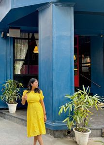 Yellow Textured Midi Dress
