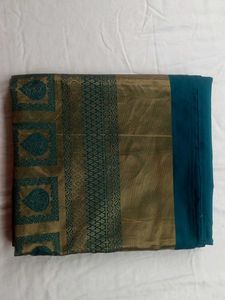 Beautiful Blue &gold Zari Saree