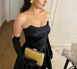 Black Bustier Satin Bandeau Dress Evening