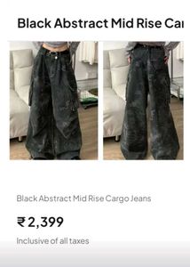 Black Abstract Cargo Jeans